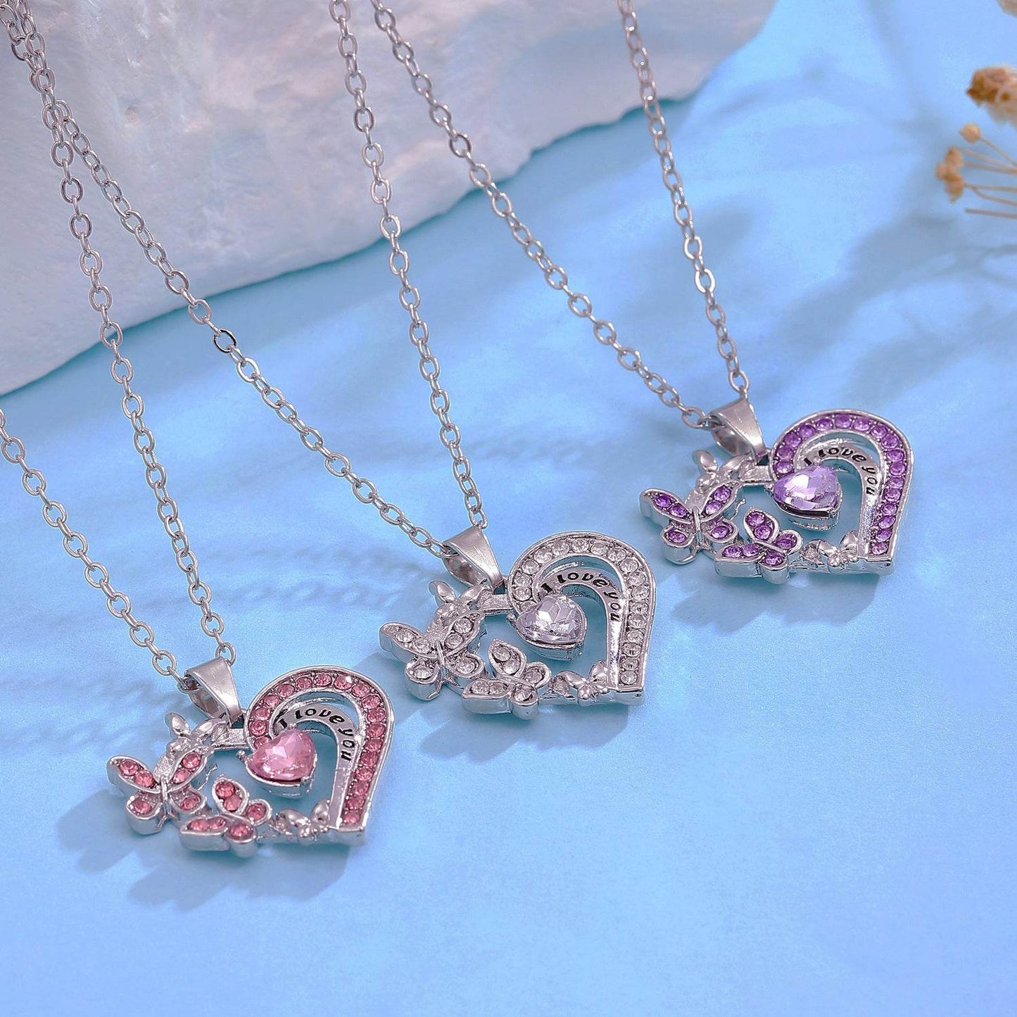 Ins Butterfly Love Necklace With Rhinestones Fashion Personality Hollow Heart-shaped Clavicle Chain Pendant Necklace For Valentine's Day - Velora
