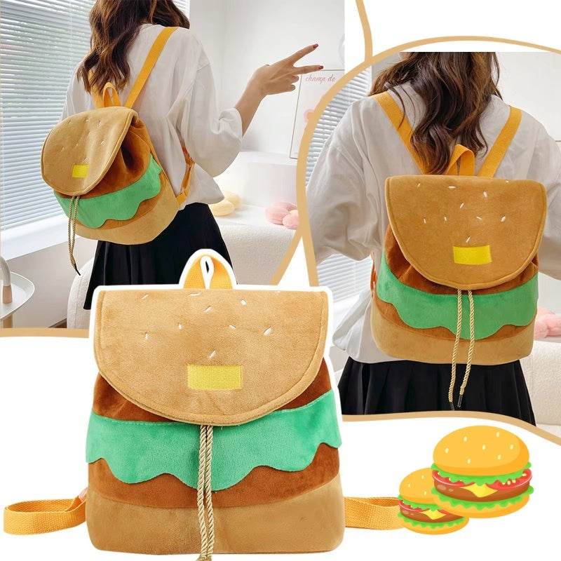 Cute Hamburger Plush Backpack Soft Cartoon Burger Plush Coin Purse Girls Kindergarten School Bookbag Children Kids Pack - Velora