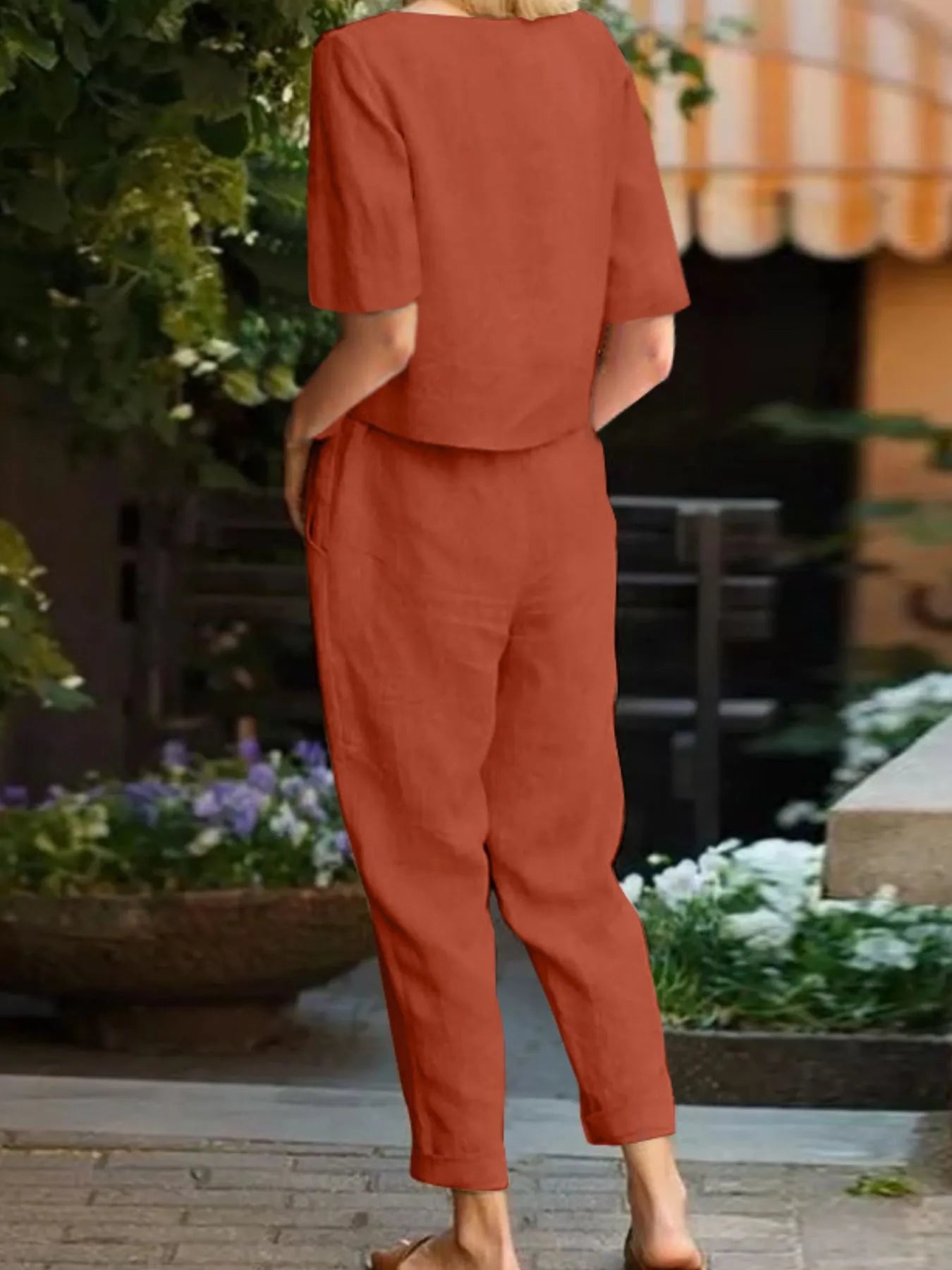 Full Size Round Neck Short Sleeve Top and Pants Set Plus Size - Velora