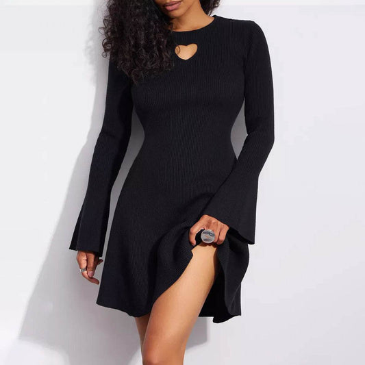 Women's Round Neck Hollow-out Love-shape Print Dress Design Tight Waist - Velora