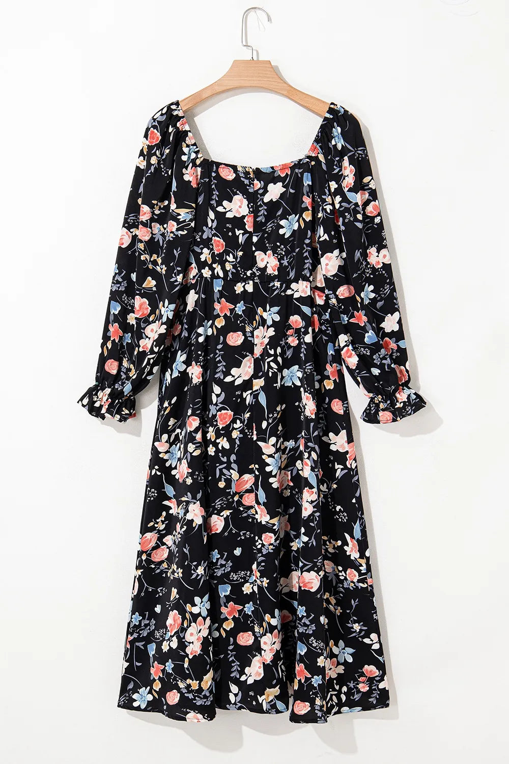Floral Print Flounce Sleeve Midi Dress - Velora