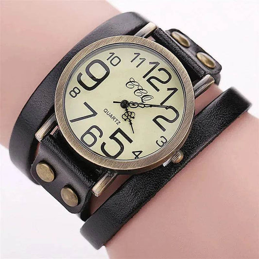 First Layer Cowhide Retro Watch Retro Three-circle Watch Men's And Women's Casual Watch - Velora