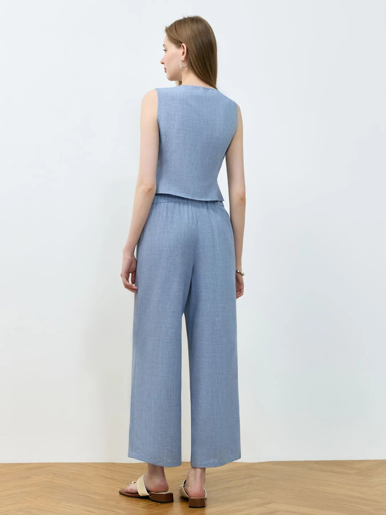 Tie Front Vest and Wide Leg Pants Set - Velora