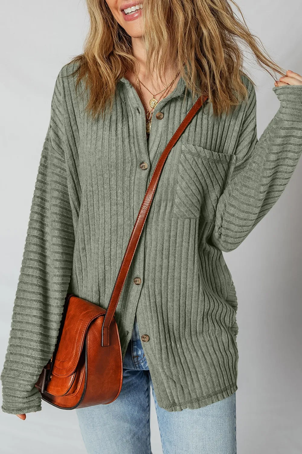 Ribbed Knit Button-Up Cardigan - Velora