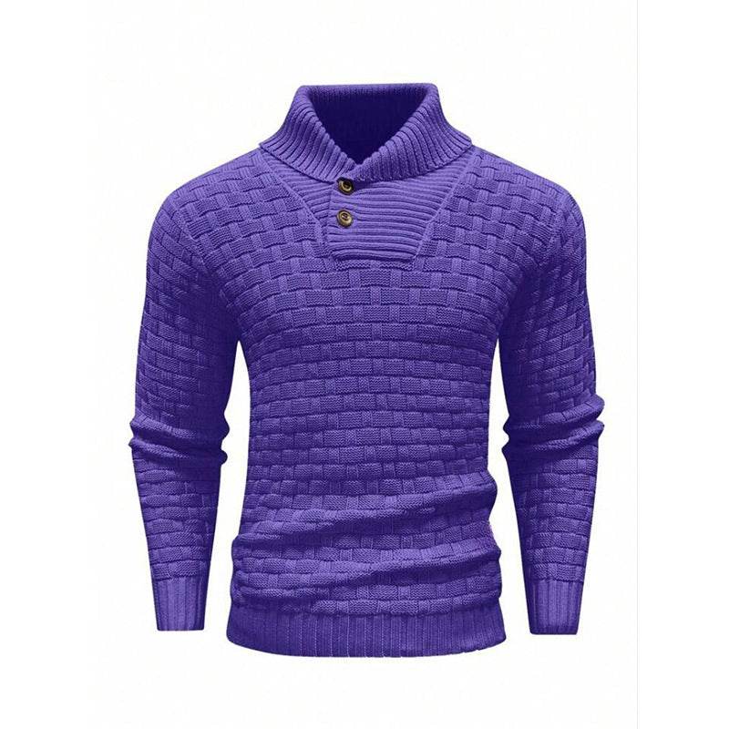 Men's Slim Turtleneck Sweater With Button Design Fashion Casual Solid Color Pullover Top Clothing - Velora