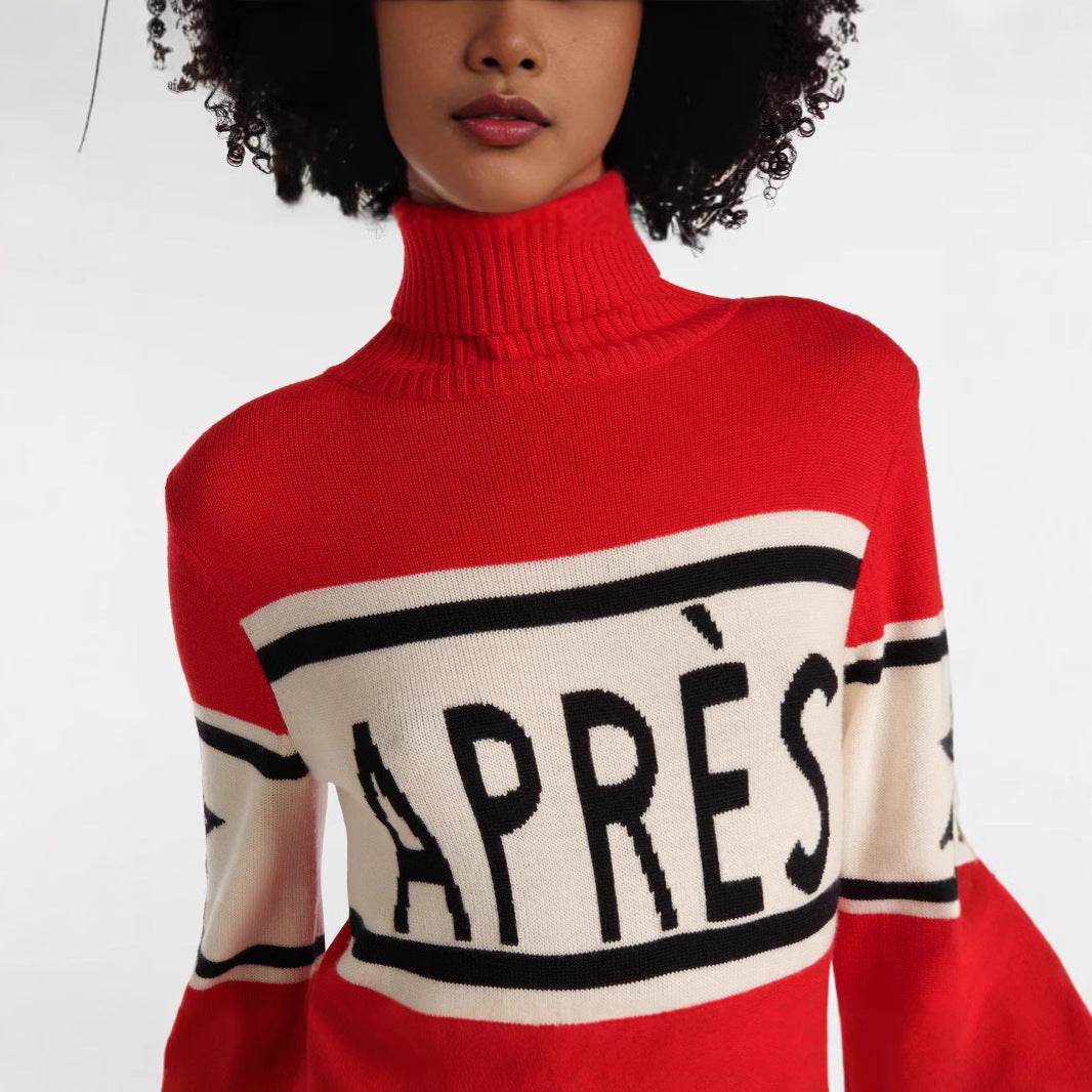 Letter Stripes Jacquard Knitted Slim Fit Sweater Women - Velora