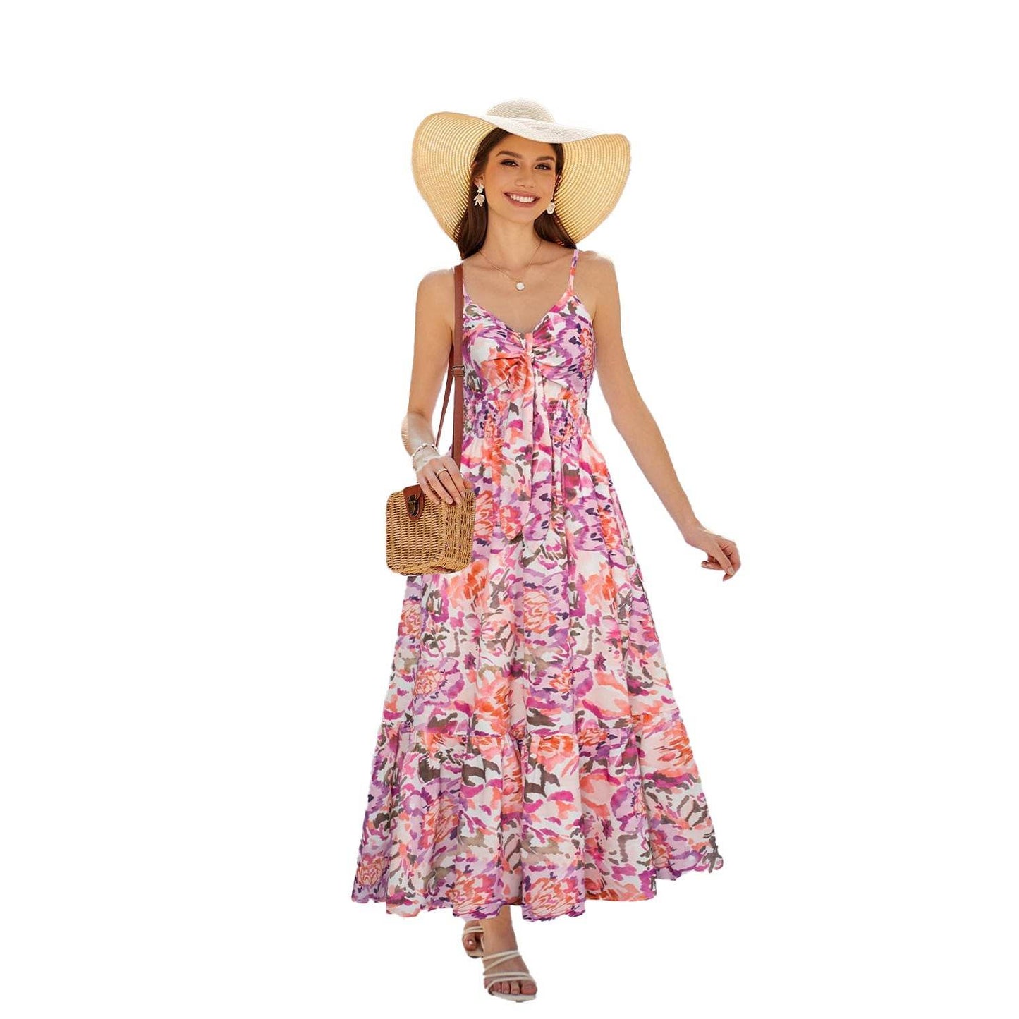 Bohemian Printing Slip Dress Vacation - Velora