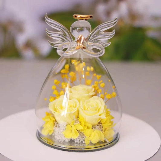 Eternal Flower Gift Box Angel Glass Cover Dried Rose Gift Box For Christmas New Year Valentine's Day Home Decor - Velora