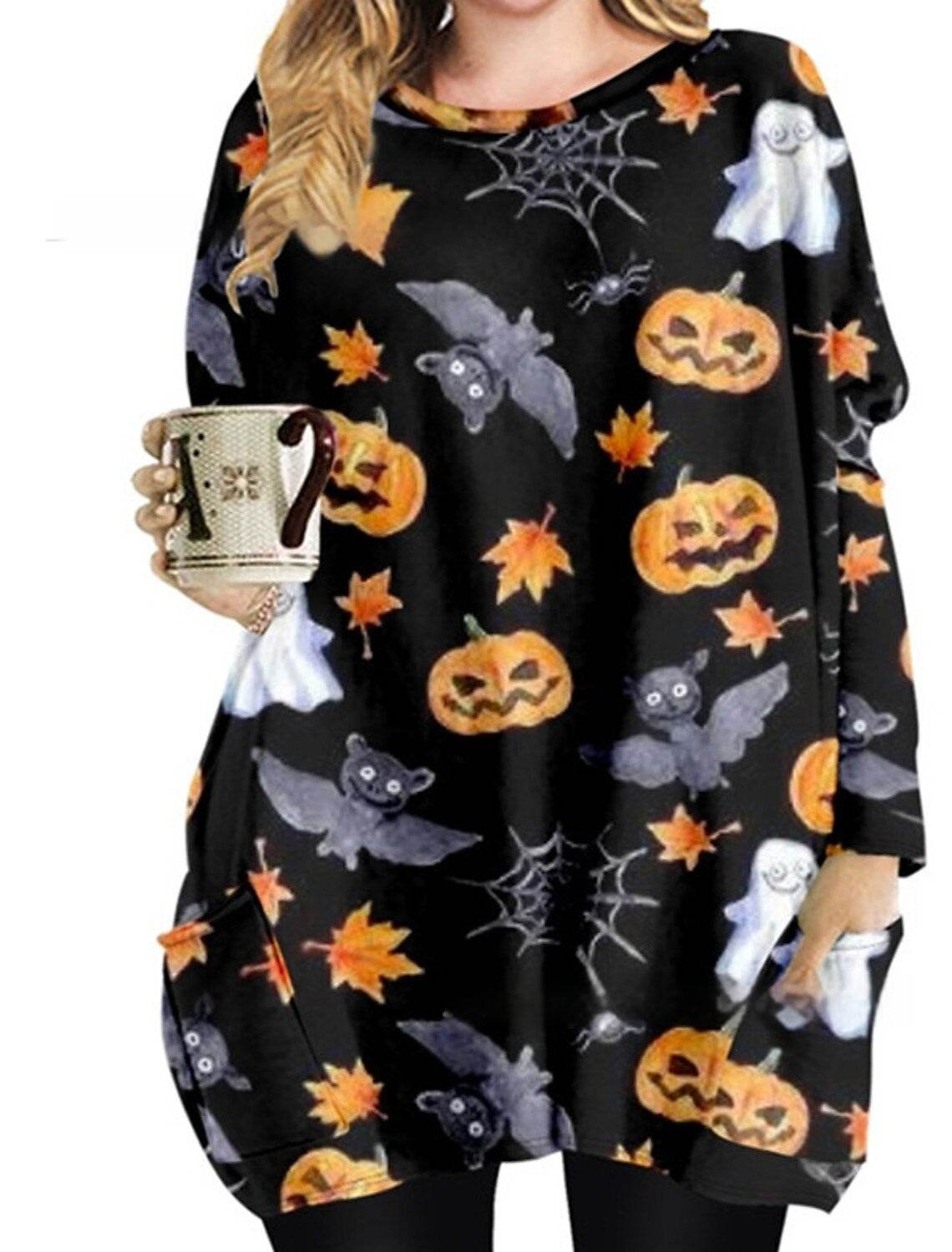 Women's Round Neck Mid-length Long-sleeved T-shirt With Pockets - Velora