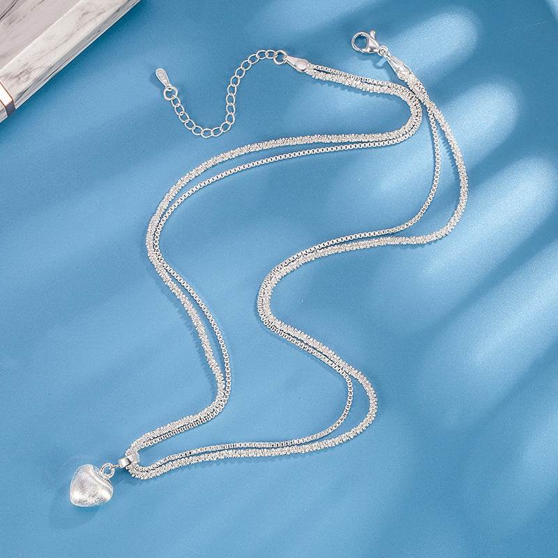 Double Layer Brushed Heart Pendant Necklace For Women High-end Feel Light Luxury Necklace Collarbone Chain Fashion Jewelry - Velora