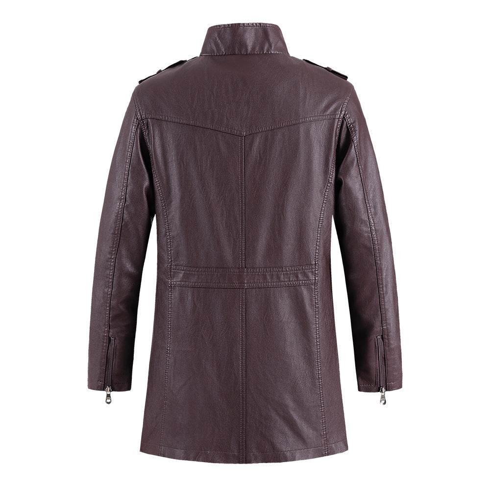 Men's Fashionable Standing Collar Plush Leather Jacket - Velora