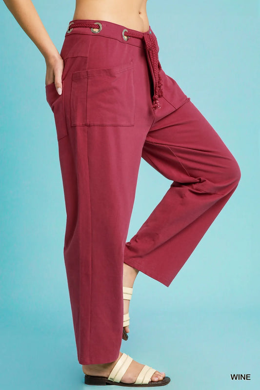 Umgee Drawstring Wide Leg Casual Pants - Velora