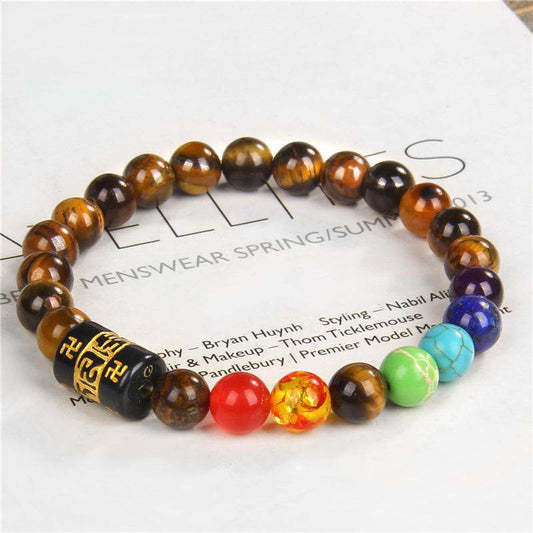 Seven Chakra Yoga Energy Six-Word Proverbs Beaded Bracelet - Velora