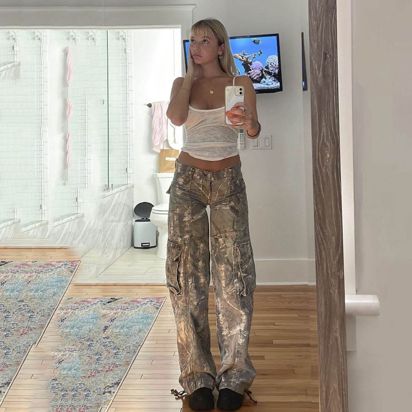 Casual Camouflage Cargo Pants Loose Overalls Summer Low Waist Straight Trousers With Pockets - Velora