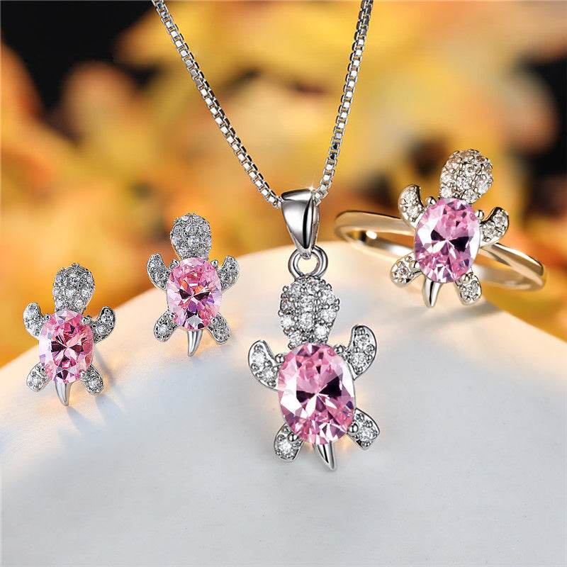 Fashion Oval Zircon Pendant Turtle Shape Necklaces With Rainbow Stone Multicolor Animal Necklace Jewelry For Woman And Children - Velora