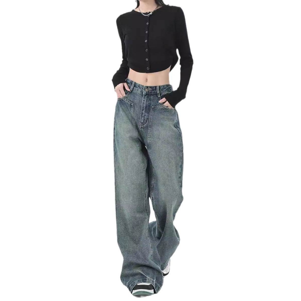 Retro Design Wide Leg Pants High Waisted Boyfriend Jeans - Velora