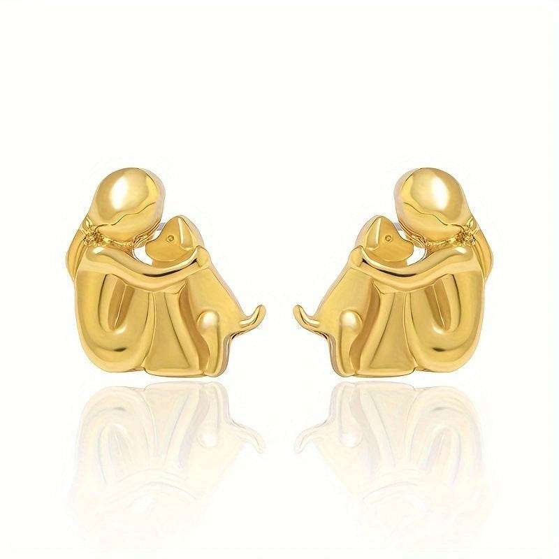 Fashion Jewelry Little Girl And Dog Hug Ear Studs - Velora