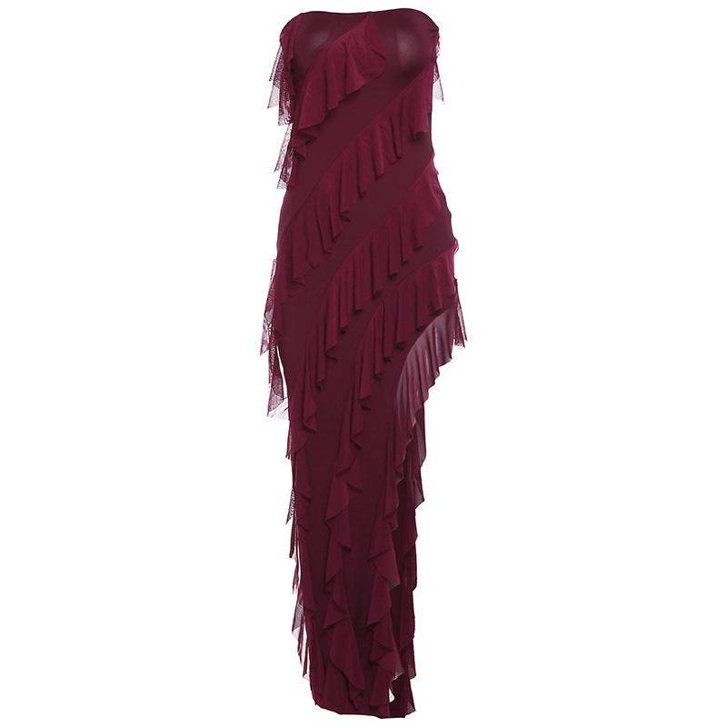 2024 Summer Trend Skinny Women's Fashion Tube Top Backless Split Tassel Dress Birthday Party Clubwear - Velora