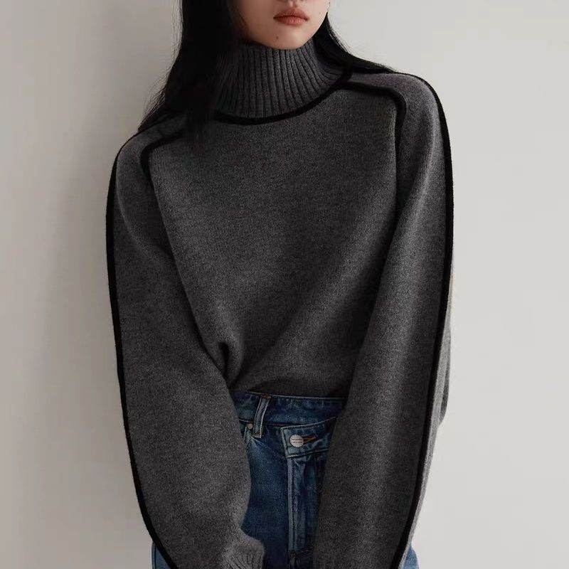 Autumn And Winter Half Turtleneck Three-dimensional Casual Loose Pullover Knitted Sweater Fashion Knit Top Outerwear - Velora