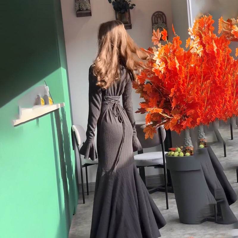 Fashion Ruffles Hem Long Sleeve Dress Women - Velora