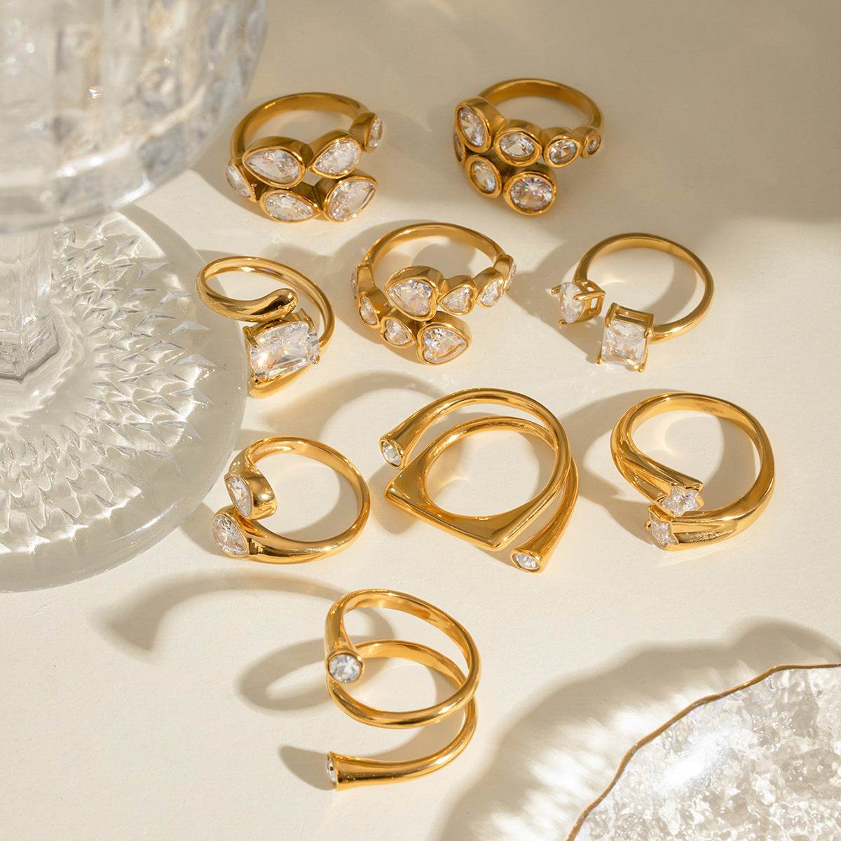 18K Gold Stainless Steel Open-end Zircon Ring High-grade Ins - Velora