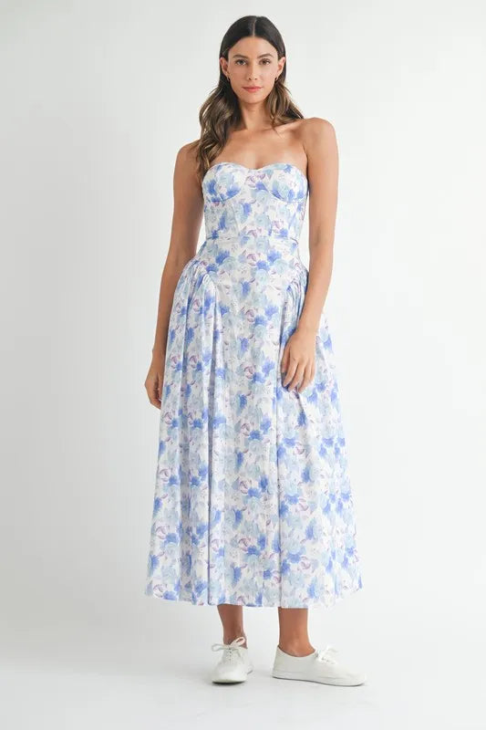 MABLE Sweetheart Neckline Floral Printed Midi Dress - Velora