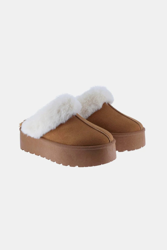 Weeboo Thick Bottom Fur Trim Snow Slippers - Velora
