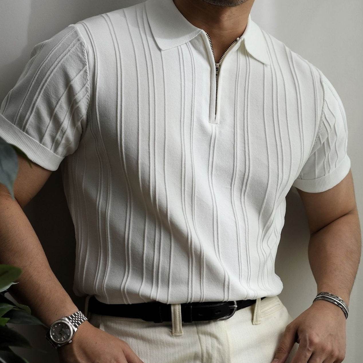 Zipper Knitted Short-sleeved Polo Shirt Men's Loose Lapels T-shirt - Velora