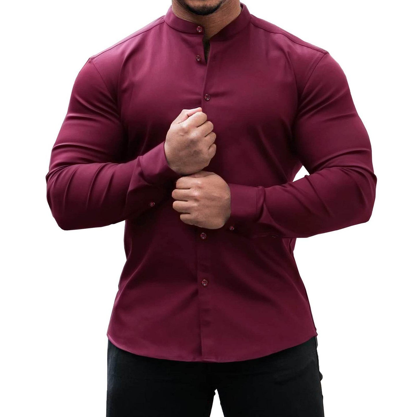 Long Sleeve Shirt Men Casual Button Down Slim Tops Solid Color Casual Mens Clothing - Velora