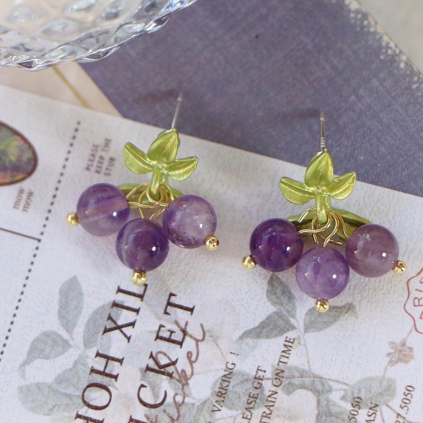 Female Purple Blueberry Fruit Beaded Earrings - Velora