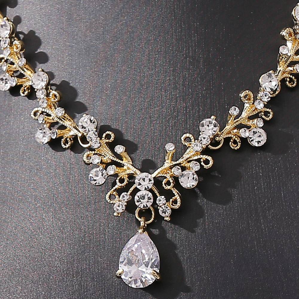 Bridal Rhinestone Zircon Earring Necklace - Velora