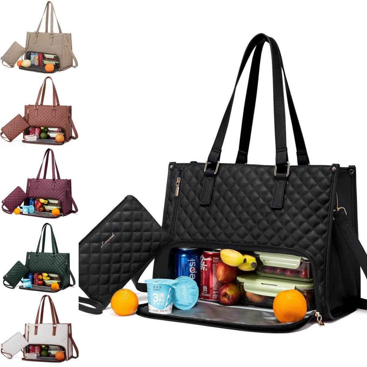 Fashionable Lunch Tote Bag Women's Thermal Insulation Lunch Box Leak-proof Crossbody Computer Storage Bag Quilted Large Capacity Handbag With Purse - Velora
