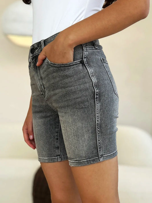 Judy Blue Full Size High Waist Washed Denim Shorts - Velora