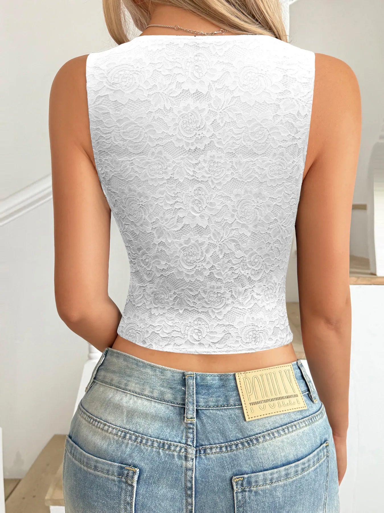 Lace V-Neck Cami Top with Scalloped Hem - Velora