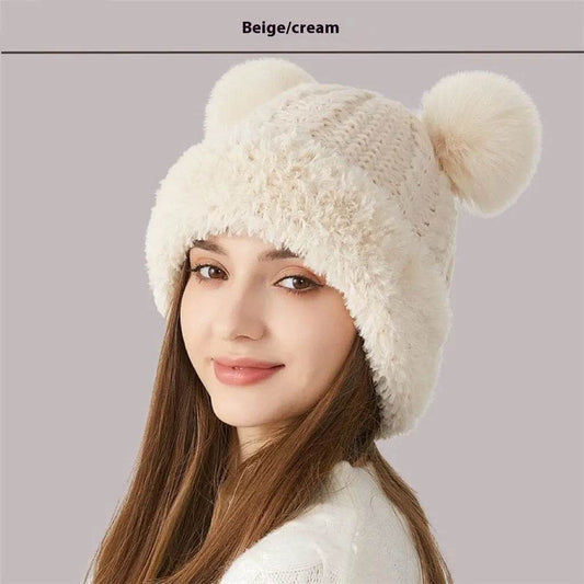 Women Winter Cute Fur Ball Knitted Beanie Hat Outdoor - Velora