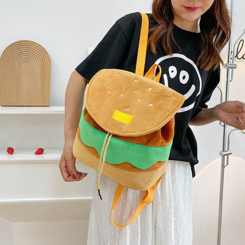 Cute Hamburger Plush Backpack Soft Cartoon Burger Plush Coin Purse Girls Kindergarten School Bookbag Children Kids Pack - Velora