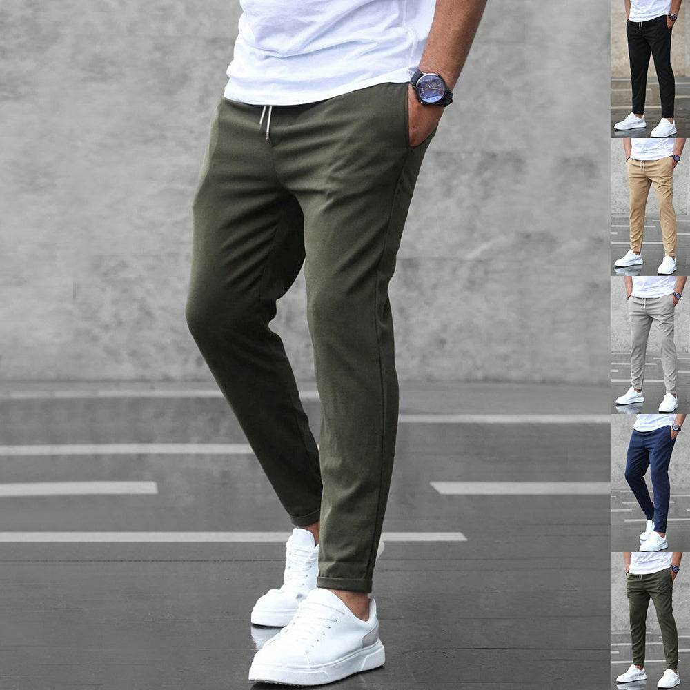 Men's Casual Pants With Pockets Fashion Slim Fit Drawstring Trousers - Velora