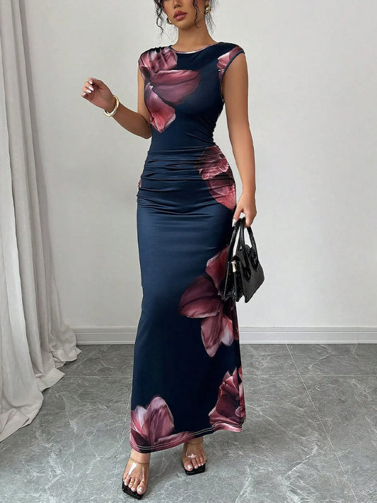 Floral Print Sleeveless Bodycon Maxi Dress - Velora