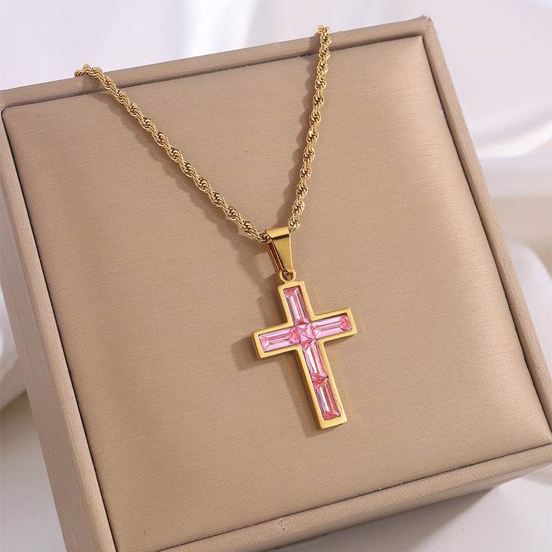 Fashion Jewelry European And American Ing Style Diamond Cross Necklace Unique No Color Fading - Velora