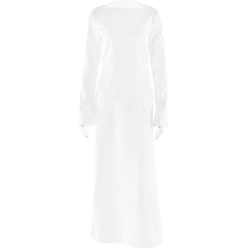Trendy Long-sleeve Stitching Satin Formal Dress - Velora