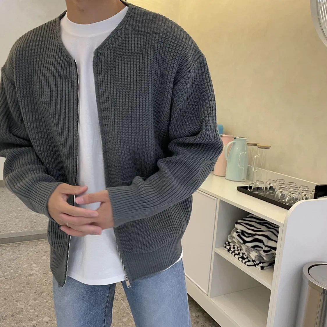 Men Zip Up Knitted Cardigan Lined Funnel Neck Jumper Sweater Pockets Coat All Seasons Comfortable Soft Long Sleeve - Velora