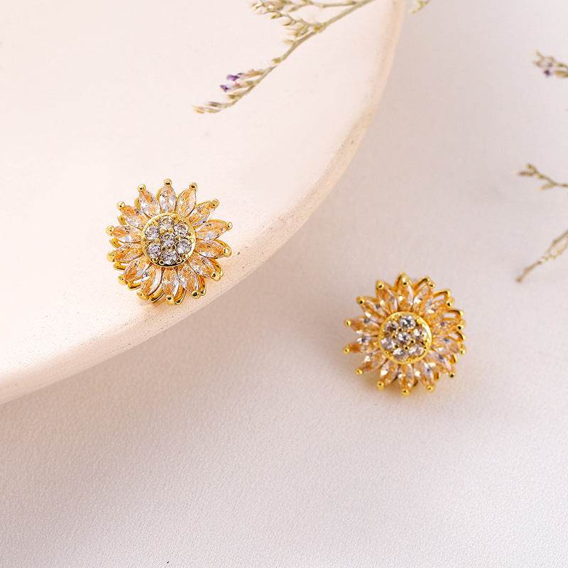 Classic Charm Sunflower Flower Stainless Steel Necklace Earrings Fashion Exquisite Micro Seed Jewelry Ring - Velora