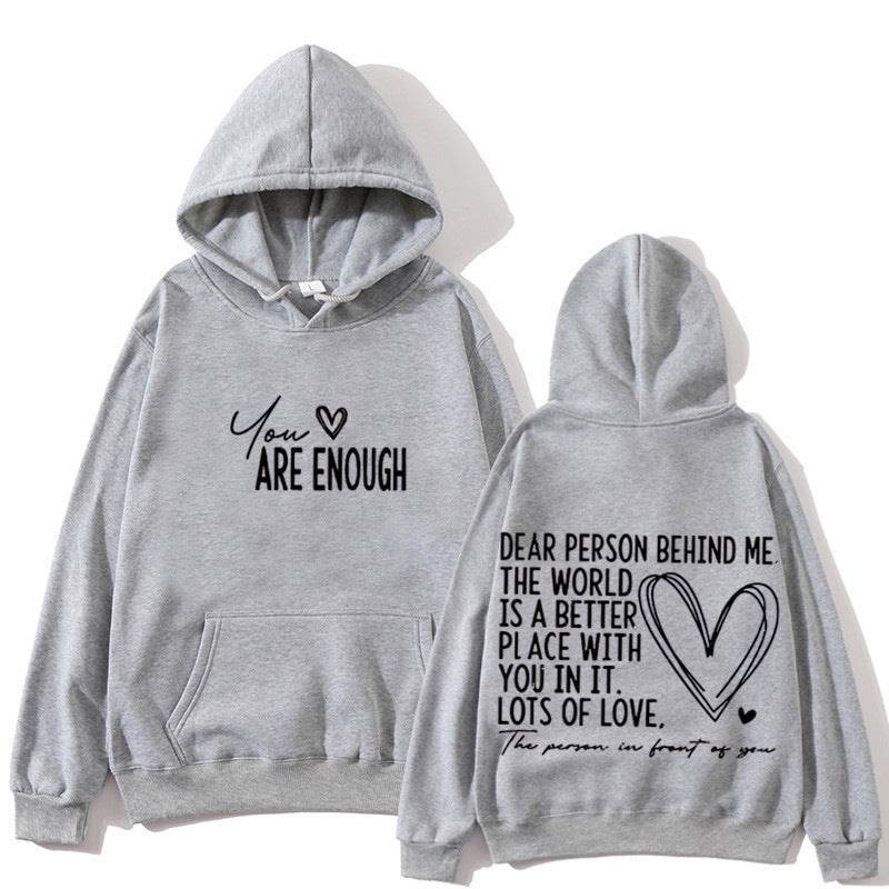 New YOU ARE ENOUGH Lettered Casual Hoodie - Velora