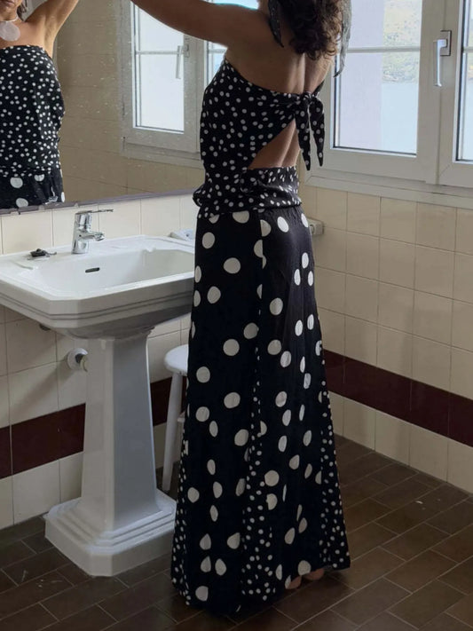 Polka Dot Top and Maxi Skirt Set - Velora