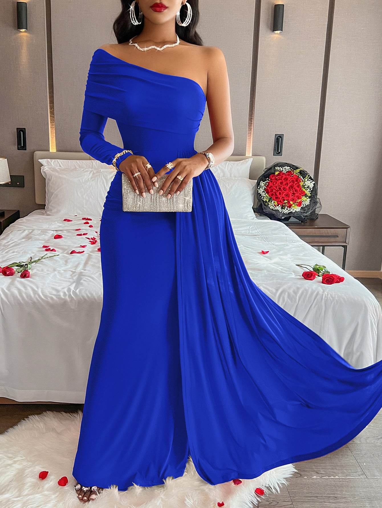 European And American Sloping Shoulder Dress - Velora