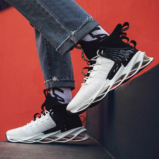 Men's Four Seasons Flyknit Breathable Blade Sole Mid-Top Sneakers - Velora