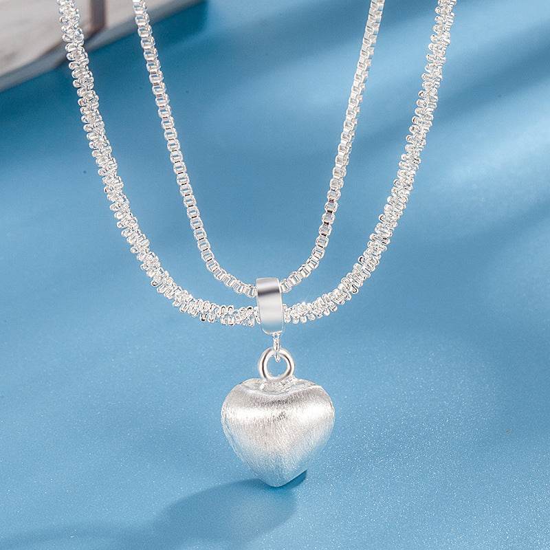 Double Layer Brushed Heart Pendant Necklace For Women High-end Feel Light Luxury Necklace Collarbone Chain Fashion Jewelry - Velora