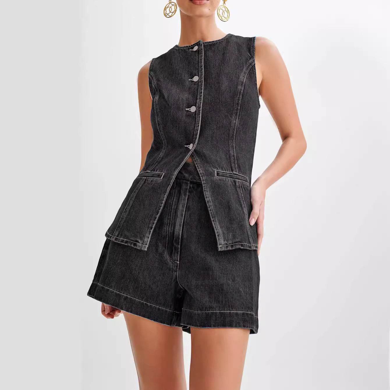 Denim Fashion Casual Sleeveless Women's Suit - Velora