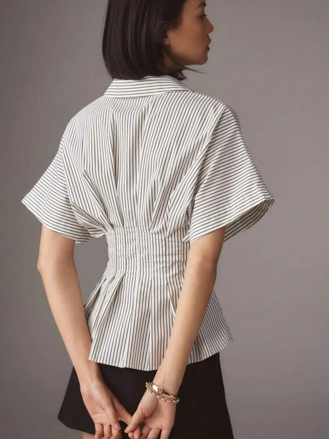 Striped Short Sleeve Button-Up Shirt - Velora
