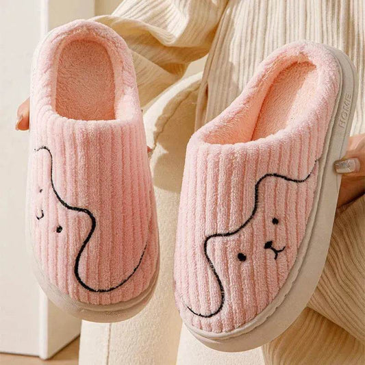 Striped Cat Slippers Indoor Couple Non-slip Floor Bedroom Slipper Winter Warm Plush House Shoes Women Men - Velora